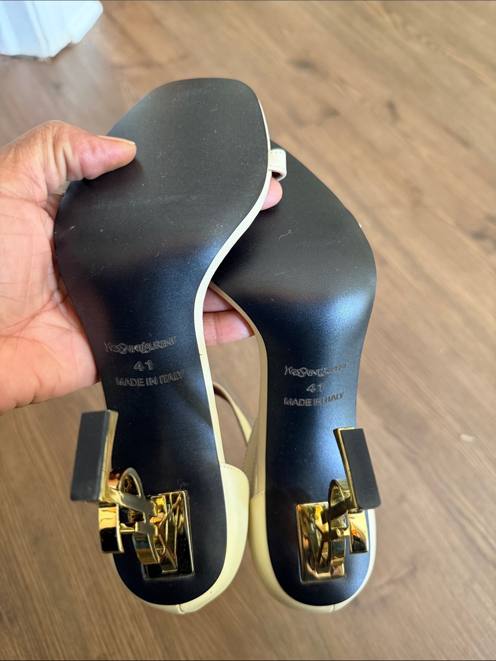 Saint Laurent Pale Yellow Leather Open-Toe Heels - Picture 5 of 8